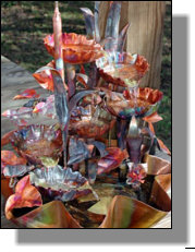 Six bowl copper fountain with cattails